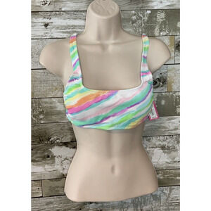 Xhiliration Womens Juniors Multicolor Striped Bathing Suit Top Bikini Top Size M